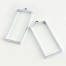 Honeyhandy Rack Plating Alloy Rectangle Open Back Bezel Pendants, For DIY UV Resin, Epoxy Resin, Pressed Flower Jewelry, Cadmium Free & Nickel Free & Lead Free, Platinum, 49x20x3.5mm, Hole: 3mm