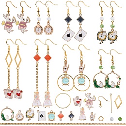 SUNNYCLUE DIY Dangle Earring Making, with Alloy Enamel Pendants, Brass Earring Hooks & Cable Chains & Linking Rings & Eye Pin, Iron Jump Rings, Imitation Jade Glass Beads, 304 Stainless Steel Link, Golden, 74x72x17mm