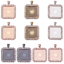 SUNNYCLUE Alloy Rhinestone Pendant Cabochon Settings, Picture Memory Frame Pendants, Square, Mixed Color, Tray: 25x25mm; 43x34x3mm, Hole: 4x7mm, 5 colors, 2pcs/color, 10pcs/set