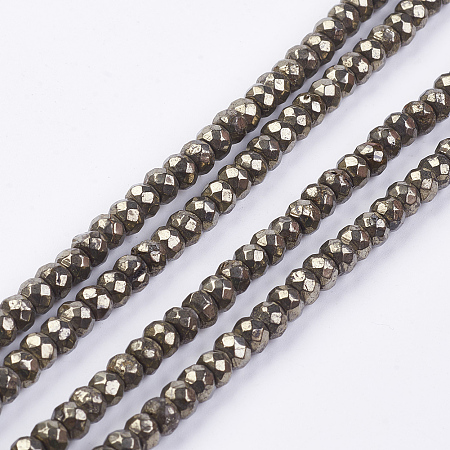 Arricraft Natural Pyrite Bead Strands, Faceted, Rondelle, 4x3mm, Hole: 1mm, about 120pcs/strand, 15.7 inches