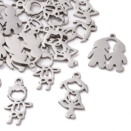 UNICRAFTALE 24pcs 3 Styles Stainless Steel Boys and Girls Pendants Flatback Kids Charms Lovers Figure Sketch Silhouette Small Pendant for Jewelry Making Stainless Steel Color 2mm Hole