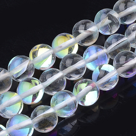 ARRICRAFT Synthetic Moonstone Beads Strands, Holographic Beads, Dyed, Round, Clear, 8mm, Hole: 0.7mm, 50pcs/strand, 15.7 inches
