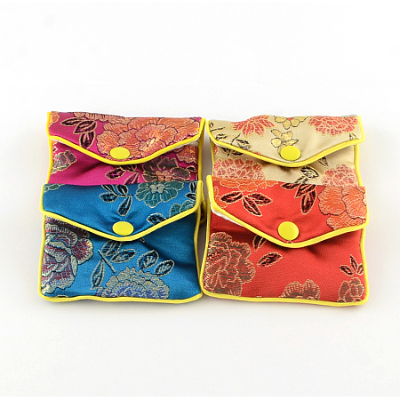NBEADS 120 Pcs 2.8x3.2 Inch Mixed Color Zip Pouches Jewelry Silk Brocade Purse Pouches Gift Bags