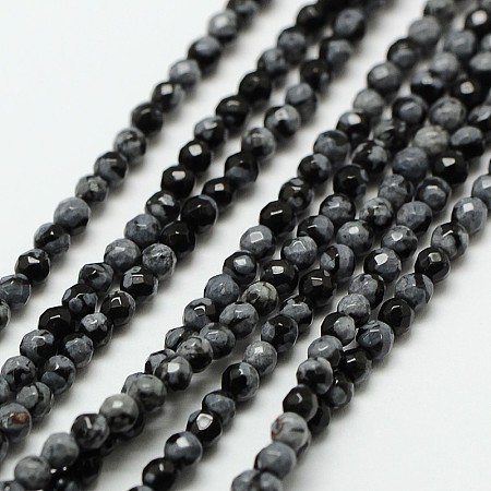 ARRICRAFT Natural Snowflake Obsidian Bead Strands, Faceted Round, 3mm, Hole: 0.8mm, about 136pcs/strand, 16 inches