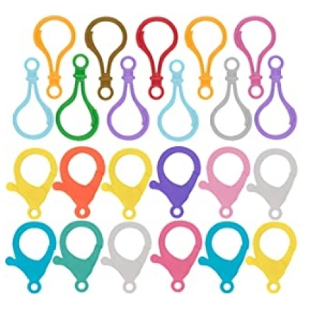 Gorgecraft Plastic Clasp Set, with Opaque Solid Color Bulb Shaped Plastic Push Gate Snap Keychain Clasp Findings and Lobster Claw Clasps, Mixed Color, 48.5x26x5.5mm; 35x24.5x6mm; 200pcs/set
