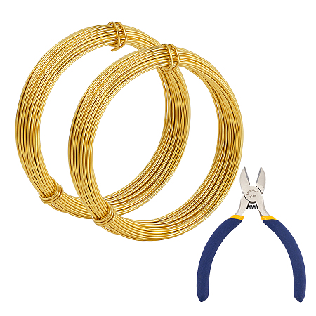 DIY Wire Wrapped Jewelry Kits, with Aluminum Wire and Iron Side-Cutting Pliers, Gold, 17 Gauge, 1.2mm; 10m/roll, 2rolls/set