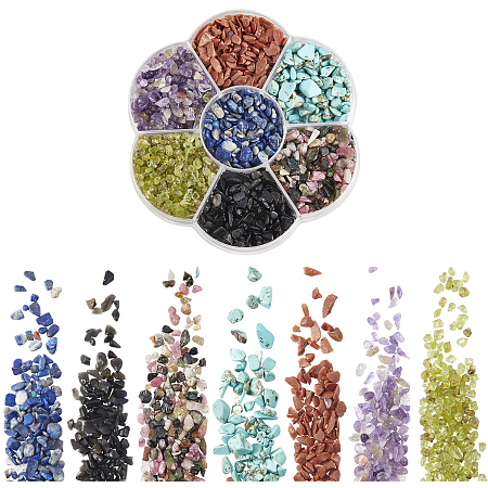 NBEADS Natural & Synthetic Mixed Gemstone Chip Beads, No Hole/Undrilled, Mixed Color, 3~9x1~4mm, 143.5g/box
