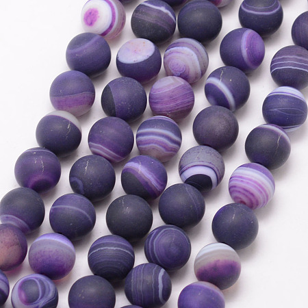 Arricraft Natural Striped Agate/Banded Agate Bead Strands, Round, Grade A, Frosted, Dyed & Heated, Indigo, 8mm, Hole: 1mm, about 47pcs/strand, 15 inches