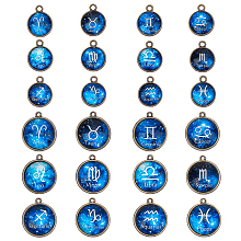 Arricraft Alloy Glass Pendants, Half Round with Twelve Constellations, Antique Bronze, Mixed Color, 22~26x19~23x6~7mm, Hole: 1.8mm, 12pcs/set, 4sets/box