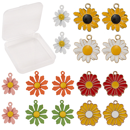 SUNNYCLUE Alloy Pendants, Spray Painted/with Enamel, Flower and Daisy, Mixed Color, 7.4x7.2x1.7cm, 16pcs/box