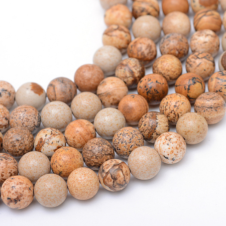 Arricraft Round Natural Picture Jasper Bead Strands, 8~9mm, Hole: 1mm, about 46pcs/strand, 15.3 inches