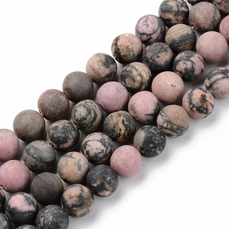ARRICRAFT Natural Rhodonite Beads Strands, Frosted, Round, 8mm, Hole: 1mm, about 45~46pcs/strand, 15.16'(38.5cm)