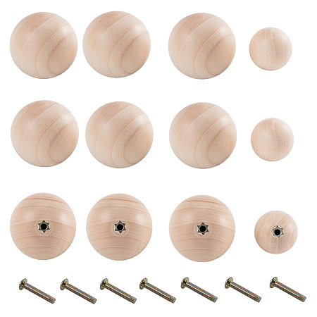 Olycraft Unfinished Wood Ball Drawer Knobs Pulls Handles, with Iron Screws, BurlyWood, 36mm/47mm; Screw: 24x4mm; about 15sets/bag