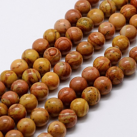 ARRICRAFT Natural Wood Lace Stone Beads Strands, Round, Brown, 6mm, Hole: 0.8mm, 63pcs/strand, 15 inches~16 inches