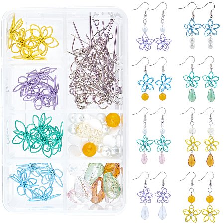 SUNNYCLUE DIY Flower Earring Making Kits, Include Acrylic Cabochons, Iron Wire Wrapped Pendants, Glass Beads, Brass Earring Hooks & Findings, Silver