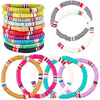 Handmade Polymer Clay Heishi Beads Stretch Bracelets, Mixed Color, 2-1/8 inches(5.3cm), 17 colors, 1pc/color, 17pcs/set