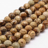 Arricraft Natural Picture Jasper Beads Strands, Faceted, Round, 8mm, Hole: 1mm, about 44pcs/strand, 14.9 inches~15.1 inches