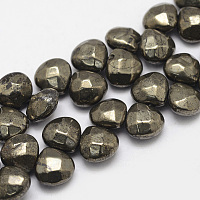 Arricraft Natural Pyrite Bead Strands, Faceted, teardrop, 9x9x6mm, Hole: 1mm, about 30~32pcs/strand, 6.2 inches(160mm)