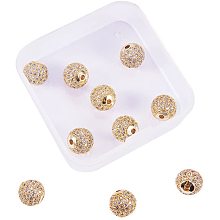 Rack Plating Brass Cubic Zirconia Beads, Long-Lasting Plated, Round, Golden, 9.5~10x9~9.5mm, Hole: 2mm; 10pcs/box