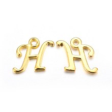 Honeyhandy Golden Plated Alloy Letter Pendants, Rack Plating, Cadmium Free & Lead Free, Letter.H, 12x12x2mm, Hole: 1.5mm