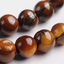 ARRICRAFT Round Natural Tiger Eye Gemstone Bead Strands, 4mm, Hole: 1mm, about 88pcs/strand, 14.9 inches