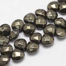 Arricraft Natural Pyrite Bead Strands, Faceted, teardrop, 9x9x6mm, Hole: 1mm, about 30~32pcs/strand, 6.2 inches(160mm)