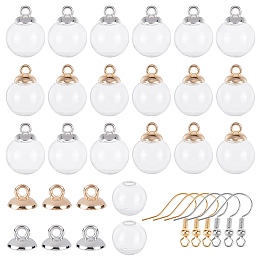 SUNNYCLUE DIY Dangle Earring Making Kits, include Round Glass Globe Beads, Plastic Bead Cap Pendant Bails, Brass Earring Hooks, Platinum & Golden, Globe Beads: 18mm, Hole: 3mm, 40pcs/box