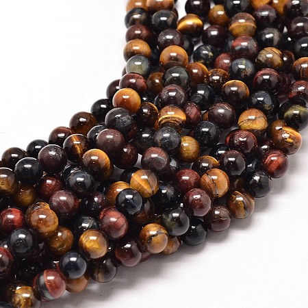 ARRICRAFT Natural Mixed Tiger Eye Round Bead Strands, 8mm, Hole: 1mm, about 49pcs/strand, 16 inches