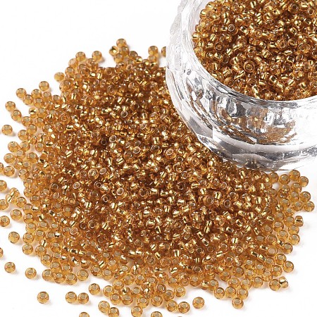 Honeyhandy Goldenrod Round 11/0 Grade A Transparent Glass Seed Beads, Silver Lined Round Hole, 2x1.5mm, Hole: 0.3mm, about 3300pcs/50g