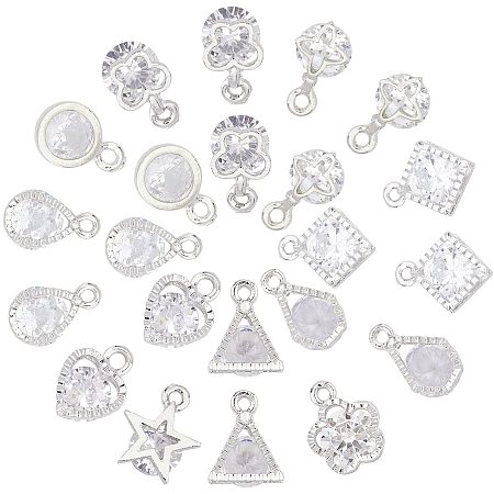 SUNNYCLUE Mixed Shapes Alloy Charms, with Cubic Zirconia, Clear, Light Gold, 11~14x7~11x5~6mm, Hole: 1~1.5mm; 100pcs/box