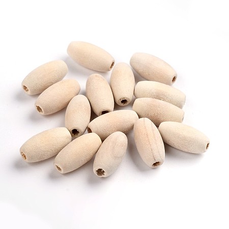PANDAHALL ELITE Unfinished Wood Beads, Natural Wooden Beads, Lead Free, Oval/Oblong, Moccasin, 20x10mm, Hole: 3mm; 380pcs/bag