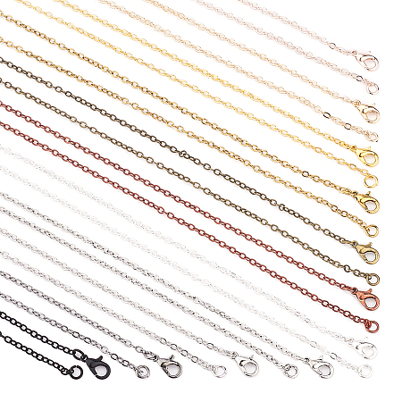 Brass Cable Chains Necklace Making, with Lobster Claw Clasps, Mixed Color, 23.6 inches(60cm), 11 colors, 4pcs/color, 44pcs/set