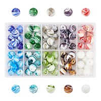 Olycraft Handmade Lampwork Beads, Round, Mixed Color, 14mm, Hole: 1~2mm, 10 colors, 8pcs/color, 80pcs/box