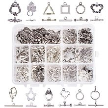 PandaHall Elite 96 Sets 12 Style Tibetan Style Alloy Antique Silver Toggle TBar Clasps Findings Jewelry Making (Flower, Butterfly, Leaf, Drop, Heart, Donut, Triangle)