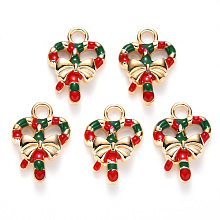 ARRICRAFT Alloy Enamel Pendants, for Christmas, Heart with Bowknot, Light Gold, Red, 18x13x3mm, Hole: 2.5mm