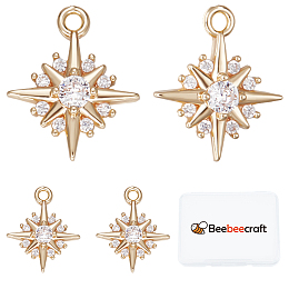 Beebeecraft 14Pcs Star Charms 14K Gold Plated Micro Pave Cubic Zirconia Charms North Star Pendant Charms for DIY Necklace Earrings Wedding Anniversary Summer Party Jewellery Making