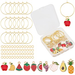 SUNNYCLUE 1 Box 20 Sets Fruit Wine Glass Charms Drink Identifiers Markers Alloy Enamel Pear Grape Pendants Brass Charm Rings Jump Rings for Party Favors Decoration Family Gathering