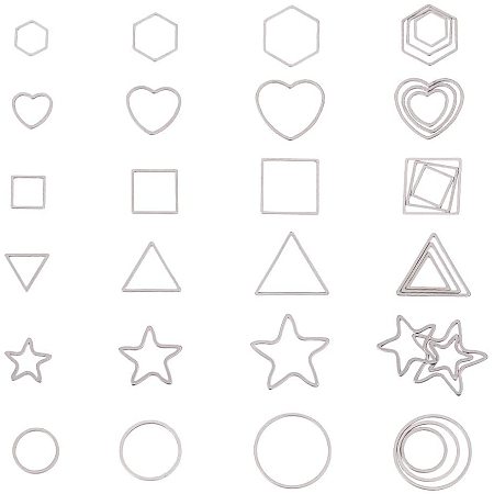 Arricraft 72 pcs 6 Shapes 3 Sizes 304 Stainless Steel Hollow Pendant Charms, Heart/Round/Star/Circle/Triangle Metal Frame Open Bezel Pendants for UV Resin Crafts Earring Necklace DIY Jewelry Making