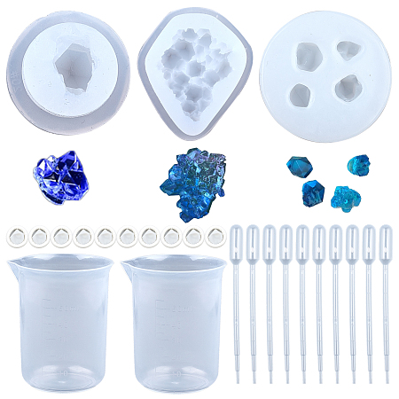SUNNYCLUE DIY Jewelry Kits, with Silicone Molds, Plastic Transfer Pipettes & Measuring Cup, Latex Finger Cots, Clear, Molds: 3pcs/set