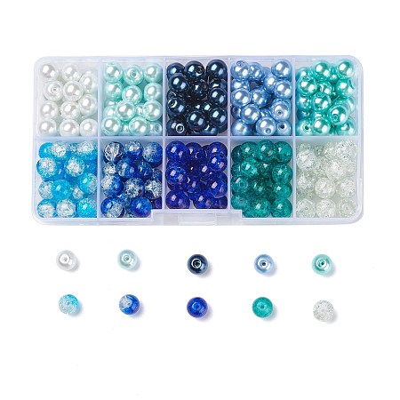 ARRICRAFT 8mm 250pcs Round Baking Painted Crackle Glass beads and Glass Pearl Beads 10 Color Assorted Lot For Jewelry Making