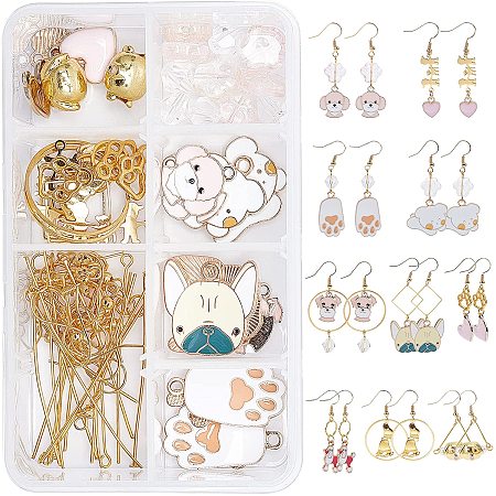 SUNNYCLUE DIY Dog Themed Earring Making Kits, include Alloy Enamel Pendants, Glass Beads, Brass Linking Rings & Pendant & Earring Hooks, Iron Jump Rings & Pins, Mixed Color