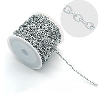 ARRICRAFT 304 Stainless Steel Cable Chains, Soldered, without Spool/Card Paper, Flat Oval, Stainless Steel Color, 3x2.3x0.5mm, about 6.56 Feet(2m)/strand