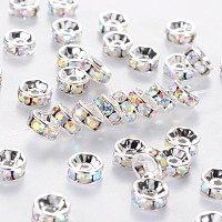 Honeyhandy Rhinestone Spacer Beads, Copper, Grade A, AB Color, Silver Color Plated, Clear AB, 6mm