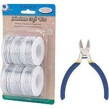 BENECREAT 6 Rolls 12 Gauge Silver Aluminum Craft Wire 34.8m/114 Feet Bendable Metal Wire with 1PCS Side Cutting Plier for Jewelry Making Craft