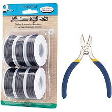 BENECREAT 6 Rolls 12 Gauge/2mm Matte Aluminum Wire with Side Cutting Plier 114 Feet Jewelry Beading Wire Metal Craft Wire for Jewelry Making Craft, Black