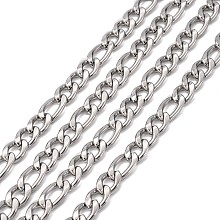 Honeyhandy 304 Stainless Steel Mother-Son Figaro Chains, Unwelded, Stainless Steel Color, 9mm