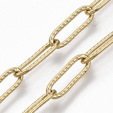 Honeyhandy 304 Stainless Steel Textured Paperclip Chains, Drawn Elongated Cable Chains, Soldered, Golden, 12x4x1mm, about 39.37 inch(1m)/strand