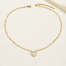 Honeyhandy Natural Shell Heart Pendant Necklaces with Golden Stainless Steel Paperclip Chains, Snow, 18.11 inch(46cm)