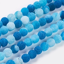 Honeyhandy Natural Crackle Agate Beads Strands, Dyed, Round, Grade A, Cornflower Blue, 6mm, Hole: 1mm, about 63pcs/strand, 15.5