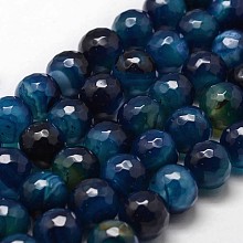 Honeyhandy Natural Agate Beads Strands, Dyed, Faceted, Round, Marine Blue, 14mm, Hole: 1.2mm, about 28pcs/strand, 14 inch